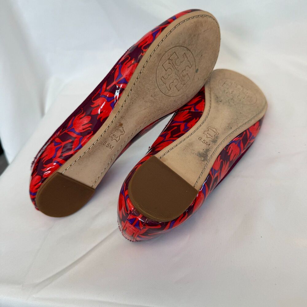Tory Burch Purple and Red Patent Leather Floral Ballerina Flats Size 8.5 - Picture 7 of 7